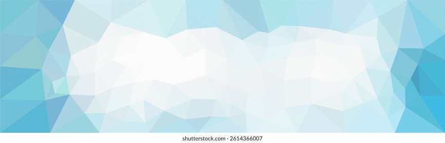 A cool and airy abstract design featuring a mosaic of light blue and white polygonal shapes, creating a crystalline and geometric texture.

