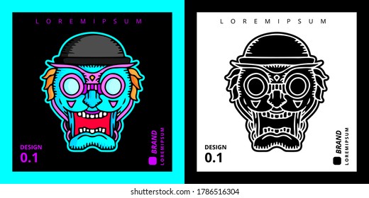 Cool alien face illustration for poster, sticker, or apparel merchandise.With tribal and hipster style
