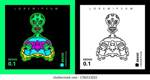 Cool alien illustration for poster, sticker, or apparel merchandise.With tribal and hipster style