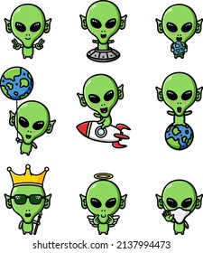 The cool alien of the mascot bundle set of illustration