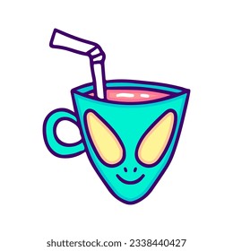 Cool alien mug, illustration for t-shirt, sticker, or apparel merchandise. With doodle, retro, and cartoon style.