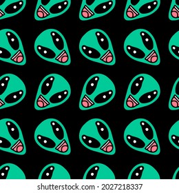 cool alien seamless pattern. Background for fashion wear, wrapping paper. retro style.