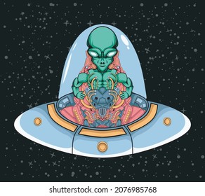 Cool Alien UFO Illustration on Spaceship