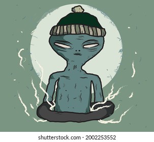 Cool aliens wearing skull caps, a design that fits perfectly on a t-shirt.
