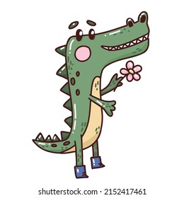 cool alligator vector drawing for kids, t shir, wallpaper fashion clothes. Hand drawn illustration