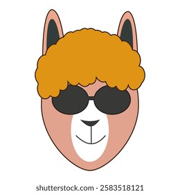 Cool alpaca with afro hairstyle and sunglasses. Vector illustration.