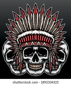 Cool american native skull. Premium vector