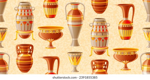 Fresco patrón de jarrón antiguo. Decoración moderna y sin igual. Cerámica interior. Cerámica al estilo egipcio. Patrón de grano de grano. Fondo de cerámica vectorial sin foco. Pota de arcilla antigua, hojugo de aceite, urn, papel tapiz de Amphora