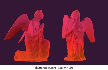 Cool Angel. Set of Gradient Angels on Dark Background. Low Poly Vector 3D Rendering