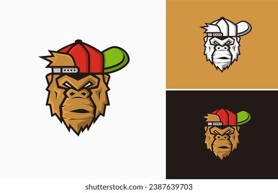 Cool angry gorilla head cap hat vector logo design