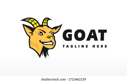 Cool Animal Head - Smiling Goat Logo Design Vector Icon Illustrations.