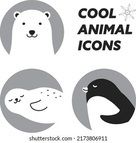 Cool Animal Icon Set (polar Bear, Seal, Penguins)