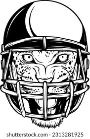 Cool animal wearing rugby helmet Extreme sport game Wild cat Leopard