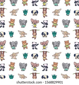 cool Animals Pattern/Print. Vector Illustration Isolated On White Background