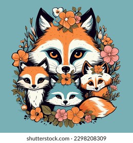 Cool Animals Such as a Fox, Raccoon, designed in a cute and cartoonish style - T-shirt design graphic - Animals Vector