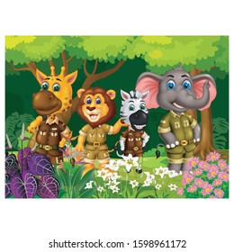Cool Animals Wildlife In Tropical Forest Cartoon