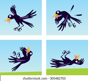 Cool animation flight funny black and violet birds