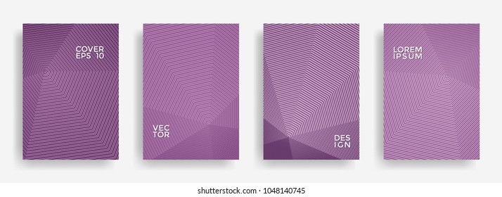 Cool annual report design vector collection. Halftone stripes texture cover page layout templates set. Report covers geometric design, business brochure pages corporate backgrounds.