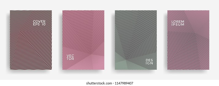 Cool annual report design vector collection. Gradient halftone grid texture cover page layout templates set. Report covers geometric design, business booklet pages corporate templates.