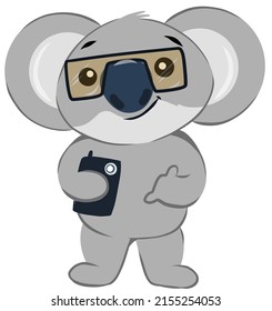 Cool Anthropomorphized Koala Bear Wearing Sunglasses And Holding Mobile Phone Clicking Selfie.