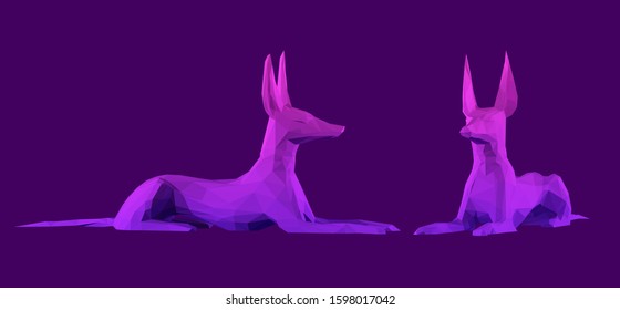 Cool Anubis. Set of Gradient Egyptian Gods on Dark Background. Low Poly Vector 3D Rendering