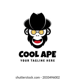 cool ape logo using cowboy hat and dollar coin shaped glasses. in illustration format eps.10 svg