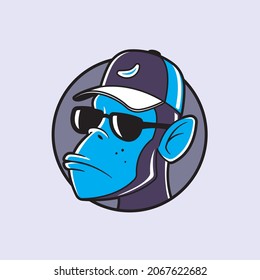 Cool ape - monkey, chimpanzee with hat and sunglasses vector cartoon illustration