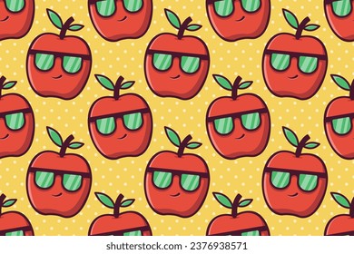 cool apple character seamless pattern vector illustration 
