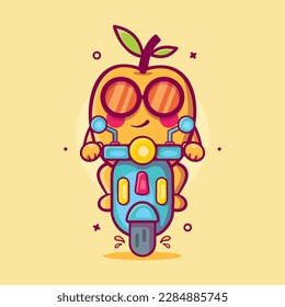 cool apricot fruit character mascot riding scooter motorcycle isolated cartoon in flat style design 