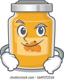 Cool apricot mascot character with Smirking face