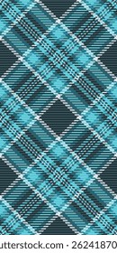 Cool aqua and teal plaid pattern.  Stylish diagonal lines create a textured, modern design perfect for fashion, textiles, or web backgrounds.  A versatile image conveying freshness and sophistication.