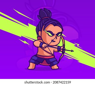 Cool archer boy illustration, vector icon mascot.flat cartoon design style