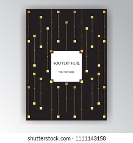Cool art deco page template, golden chains and cubes, geometric background , elegant template for print and web .  