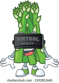 cool asparagus character with Virtual reality headset