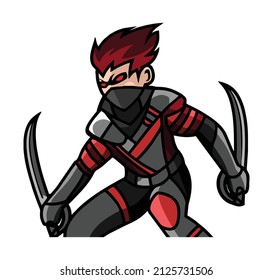 cool asssasin with red hair and two sword