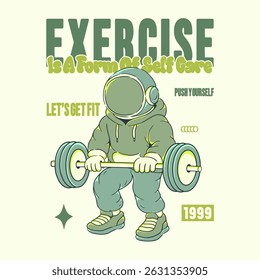 Cool Astronaut Doing Deadlifts for Streetwear T-shirt and Poster Art Design