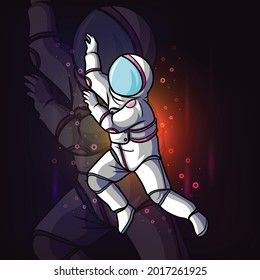 The cool astronaut flying in the outer space of illustration