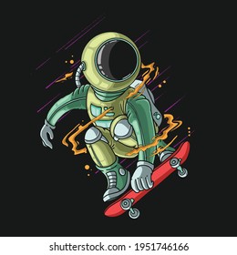 cool astronaut play skateboarding extreme illustration