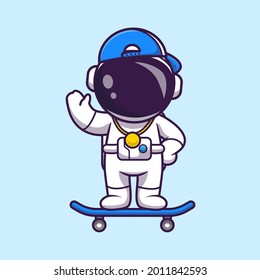 Cool Astronaut Playing Skateboard Cartoon Vector Icon Illustration. Science Sport Icon Concept Isolated Premium Vector. Flat Cartoon St