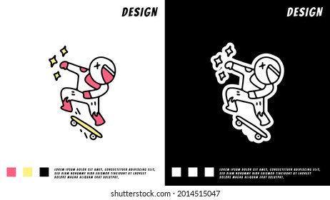 cool astronaut rides on skateboard cartoon design. illustration for t shirt, poster, logo, sticker, or apparel merchandise.