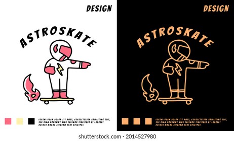 cool astronaut rides on skateboard with fire. illustration for t shirt, poster, logo, sticker, or apparel merchandise.