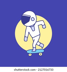 Cool astronaut riding a skateboard, illustration for t-shirt, sticker, or apparel merchandise. With retro cartoon style.