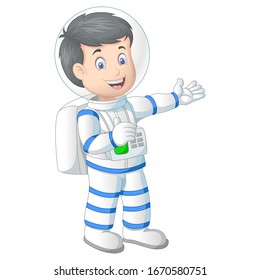 Cool Astronaut In White Blue Suit Uniform Cartoon