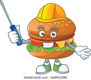 cool automotive cartoon character style of hamburger