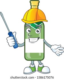Cool automotive champagne green bottle presented in cartoon character style