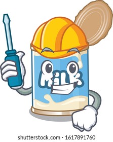 Cool automotive condensed milk in cartoon character style