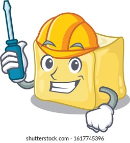 Cool automotive creamy butter in cartoon character style