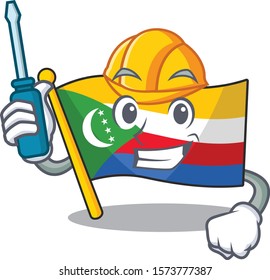Cool automotive flag comoros presented in cartoon character style