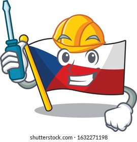 Cool automotive flag czechia in cartoon character style