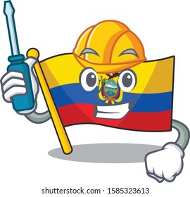 Cool automotive flag ecuador presented in cartoon character style